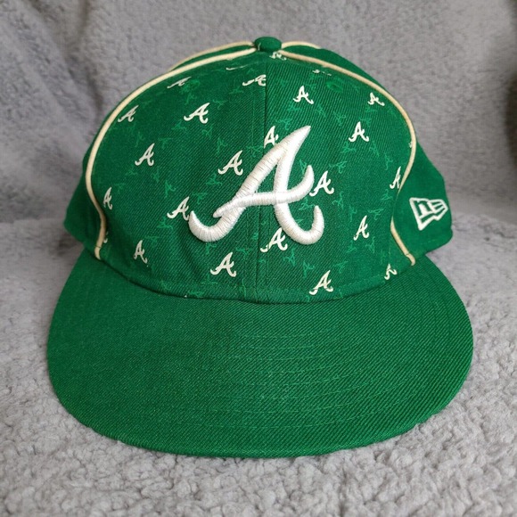 Atlanta Braves Hat Cap Fitted Mens‎ 7 3/4 Green Wool New Era Baseball MLB Rare - Picture 1 of 11